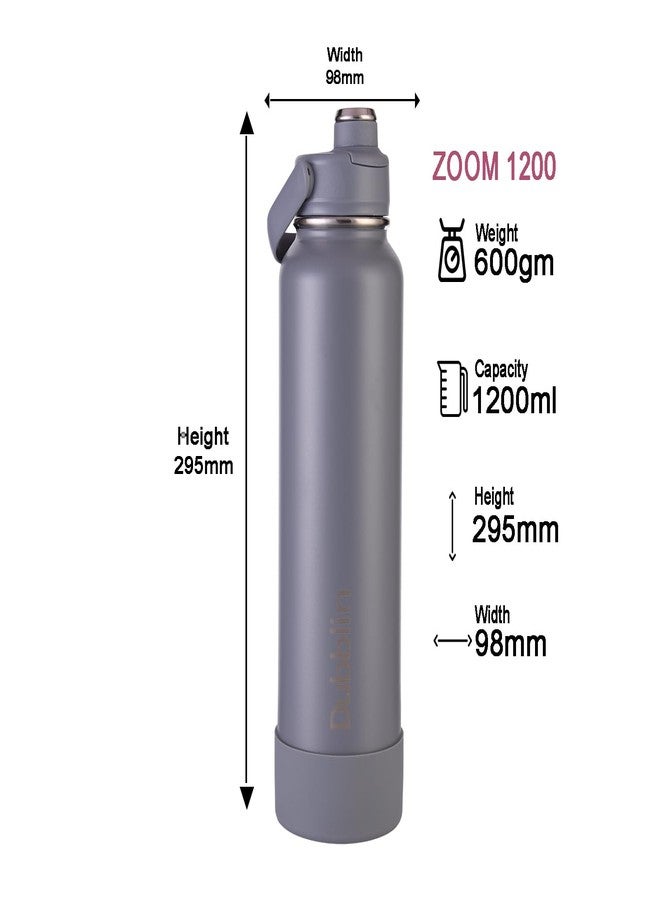 Dubblin Zoom Water Bottle 1200 ml| Double Wall Vacuum Insulated Stainless Steel Bottle | Keeps Water Hot & Cold | No Sweat | Leak Proof | BPA Free, Color-Grey - Image 4